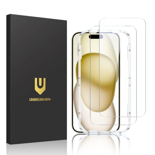 UNBREAKcable 2-Pack Screen Protector for iPhone 16 / iPhone 15, Double Shatterproof Tempered Glass [Easy Installation] [9H Hardness] [99.99% HD Clear] [Case Friendly] for